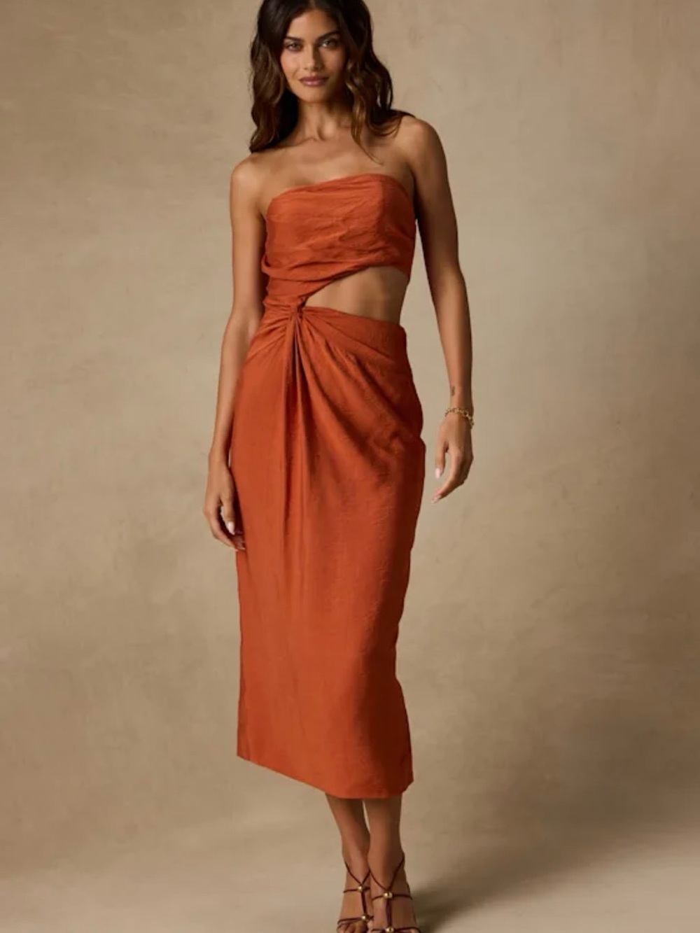 Zisel Terracotta Cutout Strapless Midi Dress - S